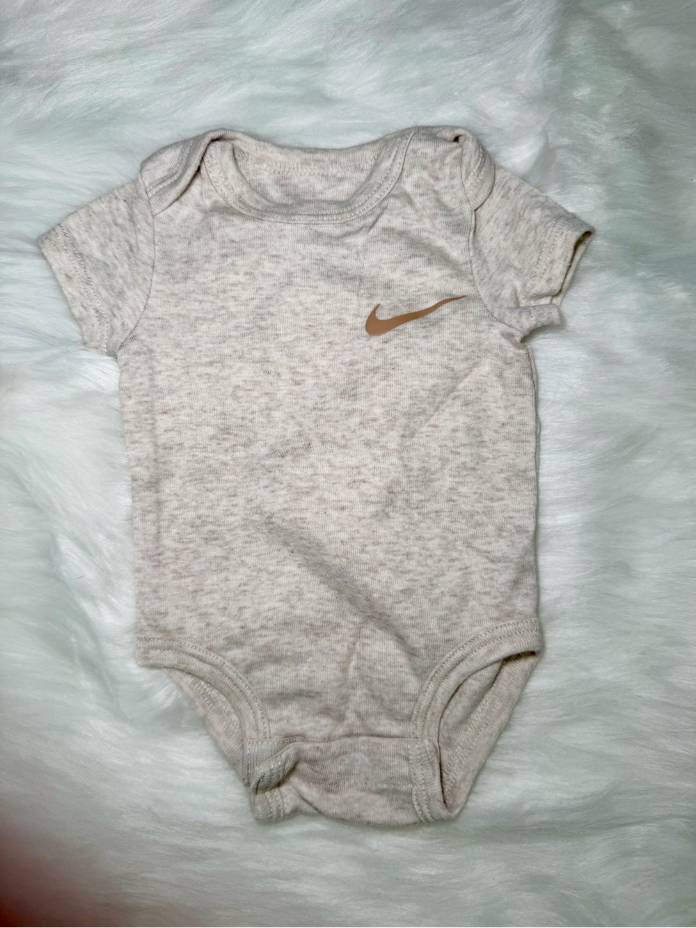 Nike Baby Neutral Heather Short-Sleeve Bodysuit with Brown Swoosh